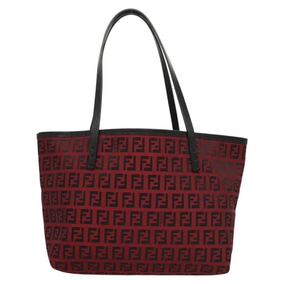 FENDI Zucchino Canvas Hand Bag Red Silver - Picture 3 of 15